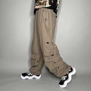 Vintage 90s Track Pants Mens M Baggy Light Brown Polyester Sweatpants